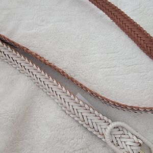 Ann Taylor White and Brown Braided Belt. Genuine Leather Size M/L